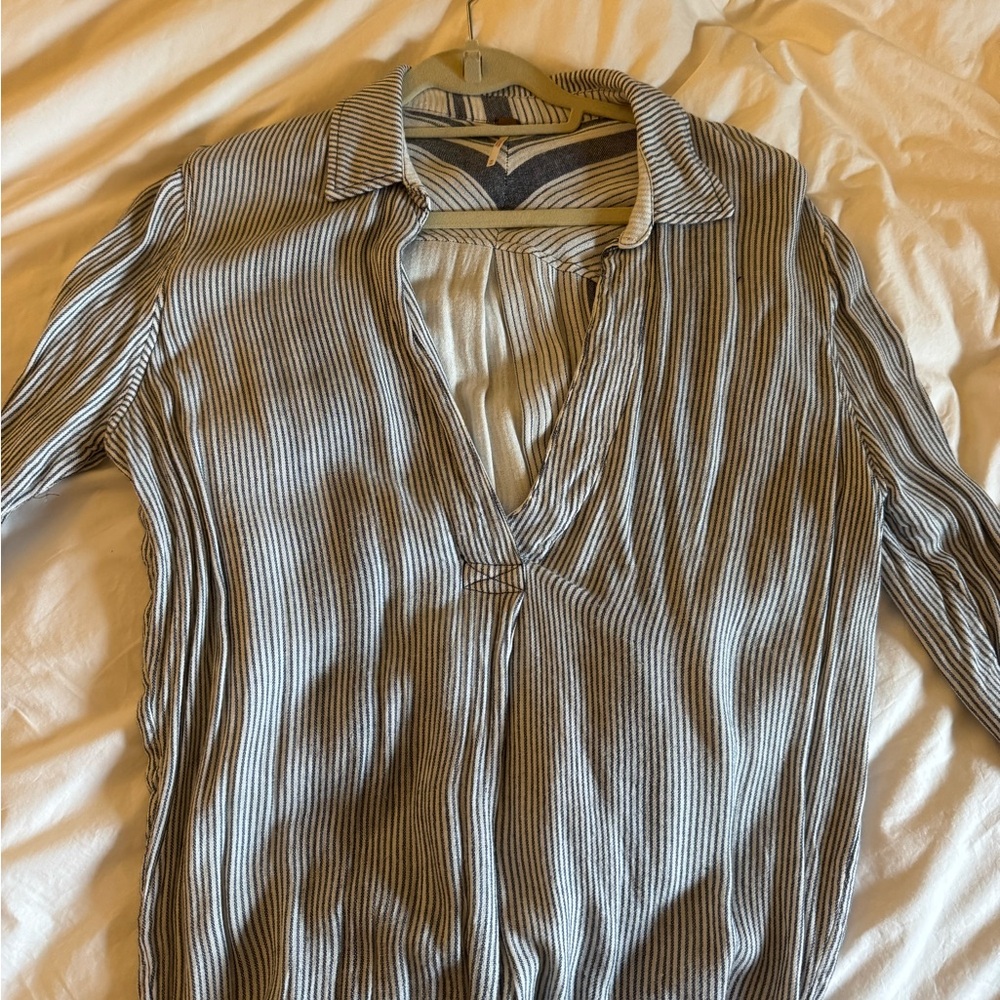 Free People Striped Blouse in Black and White